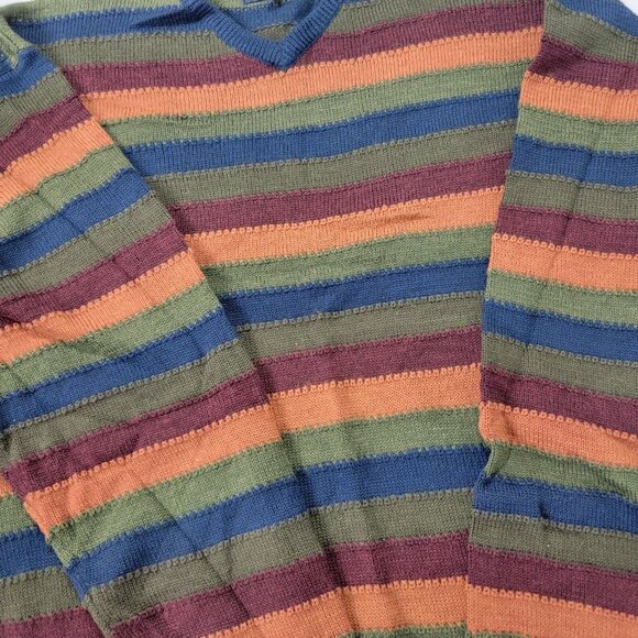 Oliver Harris Vintage Wool Blend Sweater Earth Tone Stripe Knit Pullover '90s XL - Picture 3 of 7
